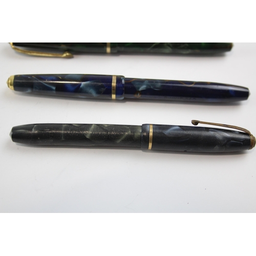 499 - 3 x Vintage CONWAY STEWART Dinkie Fountain Pens w/ 14ct Gold Nibs WRITING