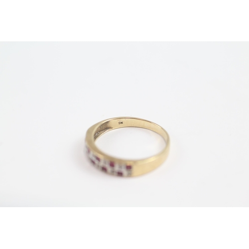 58 - 9ct Gold Vintage Ruby And Diamond Chequer Set Half Hoop Eternity Ring (1.7g) Size  M