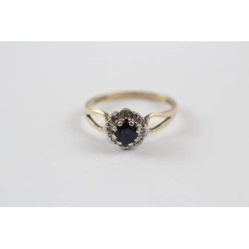 59 - 9ct Gold Vintage Diamond And Sapphire Set Cluster Ring (2.1g) Size  N