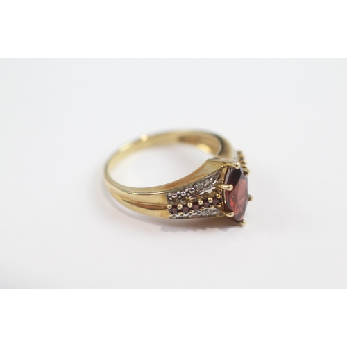 62 - 9ct Gold Diamond And Garnet Accented Marquise Cut Garnet Set Dress Ring (3.5g) Size  N