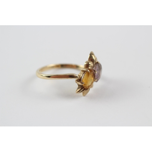 68 - 9ct Gold Amethyst & Citrine Two Stone Ring (2.8g) Size  P