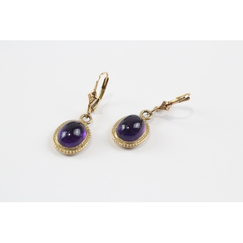 73 - 9ct Gold Amethyst Drop Earrings (3.8g)