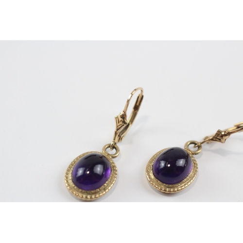 73 - 9ct Gold Amethyst Drop Earrings (3.8g)