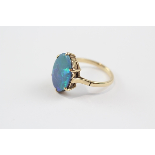 75 - 9ct Gold Black Opal Doublet Single Stone Cocktail Ring (3.3g) Size  O 1/2