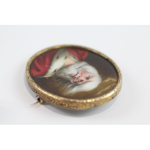 83 - 18ct Gold Victorian Frame Enamel Portrait Of St Nicholas / Santa Claus - 9ct Pin (11.3g)