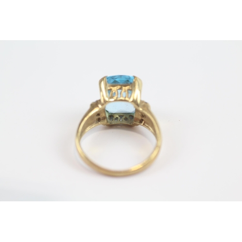 86 - 9ct Gold Diamond Accented Chequer Cut Topaz Cocktail Ring (5.7g) Size  O