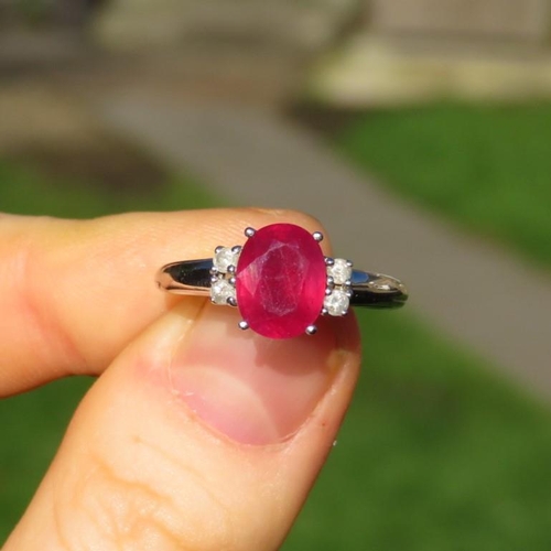 97 - 9ct White Gold Diamond Accented Composite Ruby Set Dress Ring (2.6g) Size  O