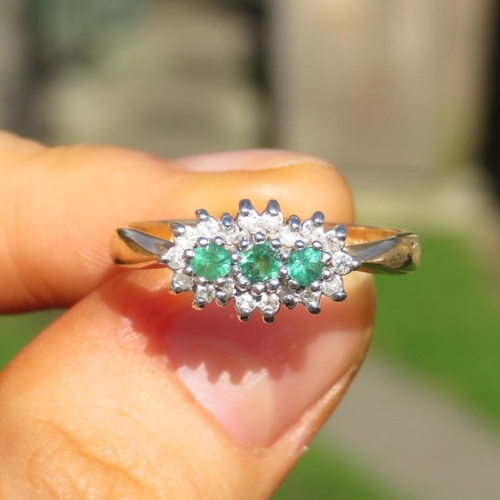 135 - 9ct Gold Diamond & Emerald Dress Ring (2.8g) Size  Q