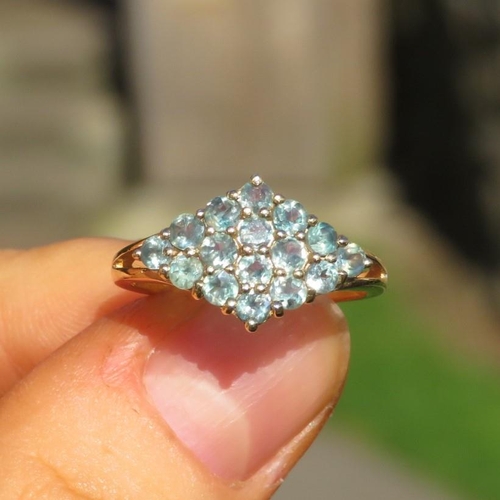 141 - 9ct Gold Blue Gemstone Cluster Ring (2.5g) Size  N