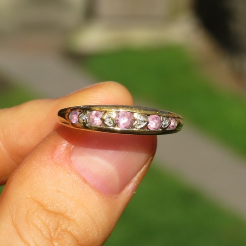 178 - 9ct Gold Vintage Pink Sapphire And Diamond Set Half Hoop Eternity Ring (2.1g) Size  R 1/2