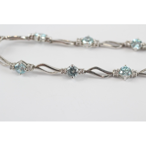 100 - 9ct Gold Diamond & Blue Gemstone Fancy Link Bracelet (4.7g)