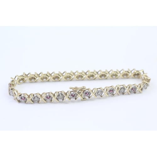 101 - 9ct Gold Diamond & Ruby Fancy Link Bracelet (10.5g)