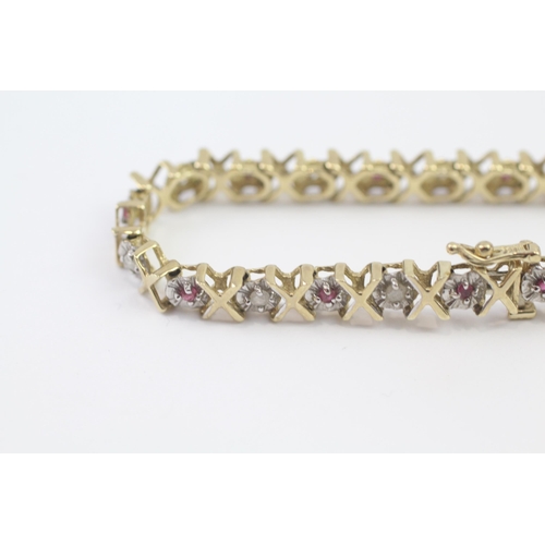 101 - 9ct Gold Diamond & Ruby Fancy Link Bracelet (10.5g)