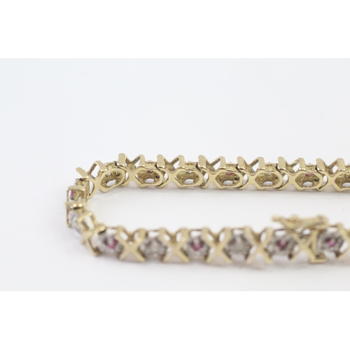 101 - 9ct Gold Diamond & Ruby Fancy Link Bracelet (10.5g)