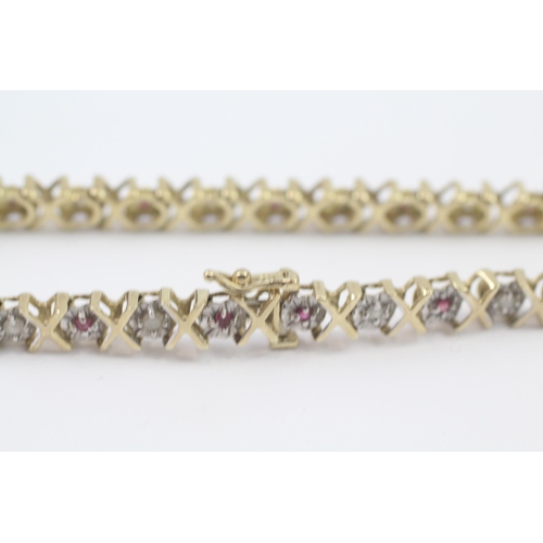 101 - 9ct Gold Diamond & Ruby Fancy Link Bracelet (10.5g)