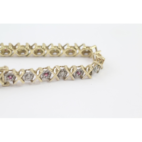 101 - 9ct Gold Diamond & Ruby Fancy Link Bracelet (10.5g)