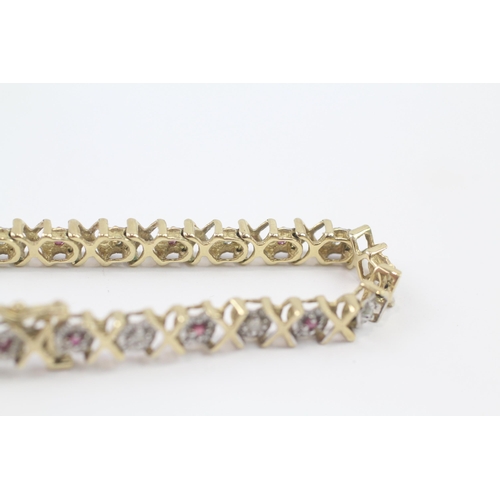 101 - 9ct Gold Diamond & Ruby Fancy Link Bracelet (10.5g)