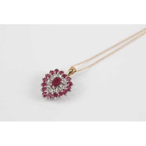 106 - 9ct Gold Diamond & Ruby Heart Pendant Necklace (2.4g)