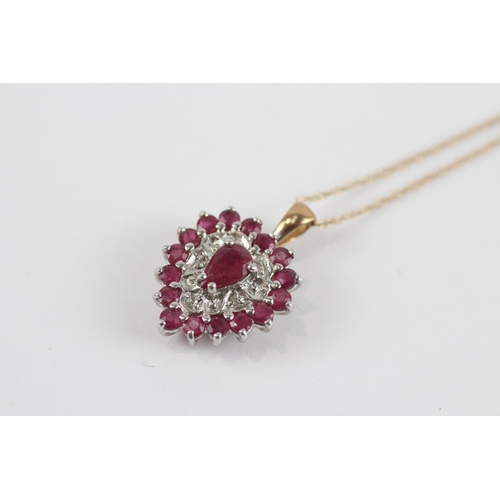 106 - 9ct Gold Diamond & Ruby Heart Pendant Necklace (2.4g)