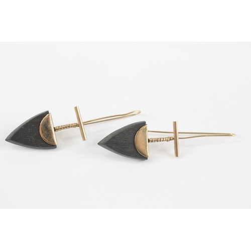 119 - 9ct Gold Slate Modernist Drop Earrings (7.4g)