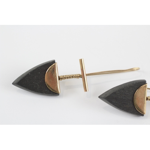 119 - 9ct Gold Slate Modernist Drop Earrings (7.4g)