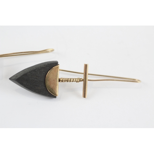 119 - 9ct Gold Slate Modernist Drop Earrings (7.4g)