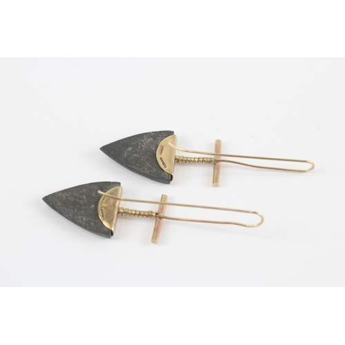 119 - 9ct Gold Slate Modernist Drop Earrings (7.4g)