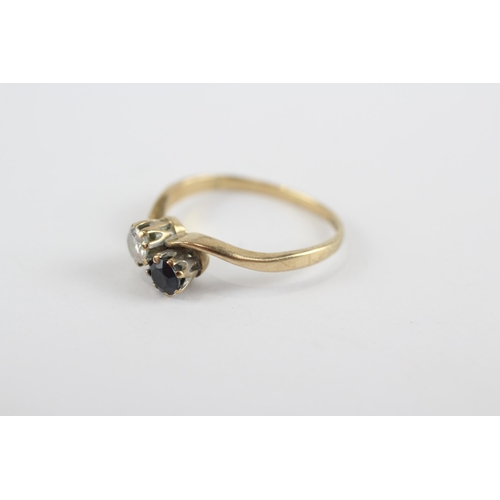 120 - 9ct Gold Diamond & Sapphire Two Stone Ring (1.6g) Size  M