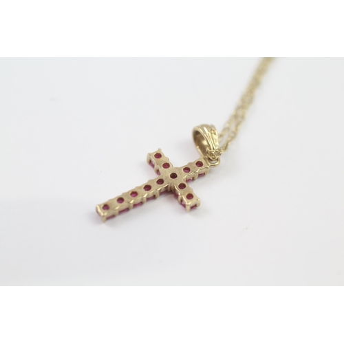 132 - 9ct Gold Ruby Cross Pendant Necklace (1.5g)