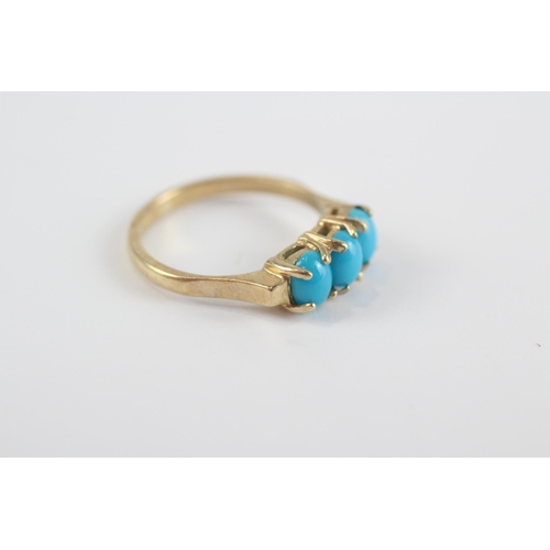 142 - 9ct Gold Faux Turquoise Trilogy Ring (2.4g) Size  L 1/2