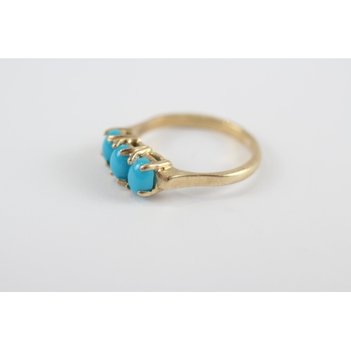 142 - 9ct Gold Faux Turquoise Trilogy Ring (2.4g) Size  L 1/2