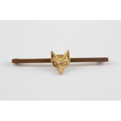 143 - 9ct Gold Antique Fox Head Bar Brooch (2.2g)