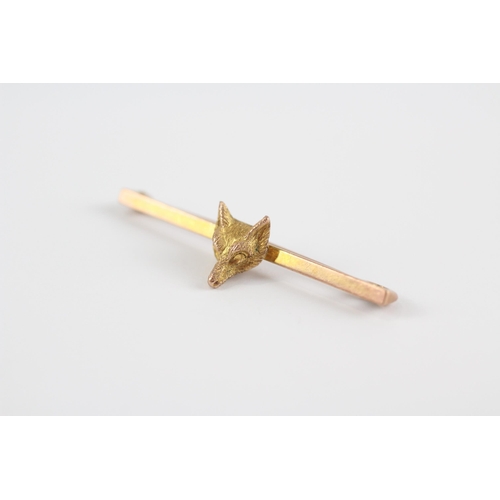 143 - 9ct Gold Antique Fox Head Bar Brooch (2.2g)