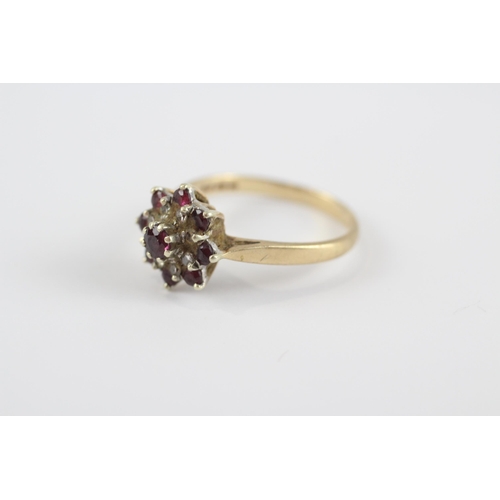 144 - 9ct Gold Vintage Diamond & Ruby Floral Cluster Ring (3g) Size  Q