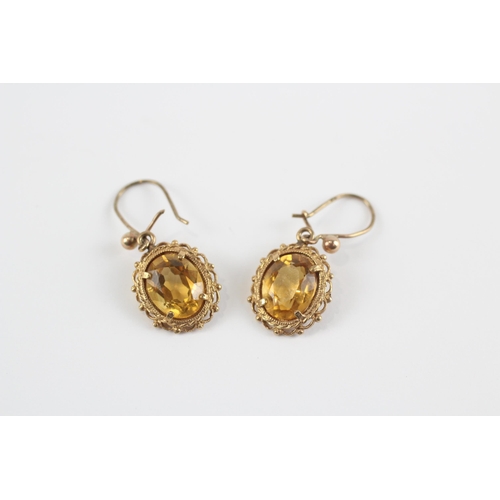 146 - 9ct Gold Vintage Citrine Drop Paired Earrings (2.8g)