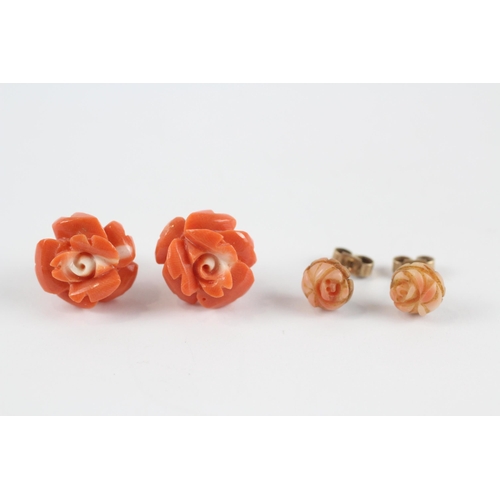 150 - 2X 9ct Gold Coral Stud Earrings (4.9g)