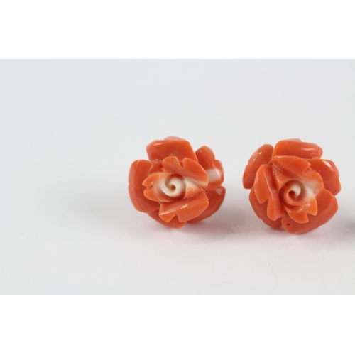 150 - 2X 9ct Gold Coral Stud Earrings (4.9g)