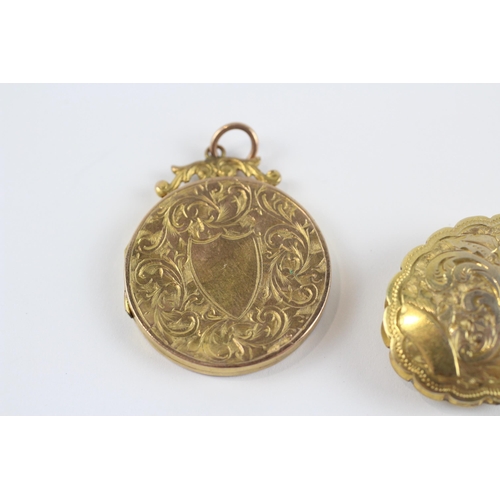 151 - 2X 9ct Gold Back & Front Patterned Lockets (10.9g)