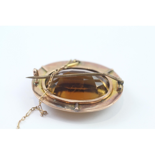 156 - 9ct Gold Antique Citrine & Seed Pearl Statement Brooch (14.4g)