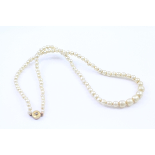 166 - 14ct Gold Clasped Vintage Diamond & Faux Pearl Necklace (19.8g)