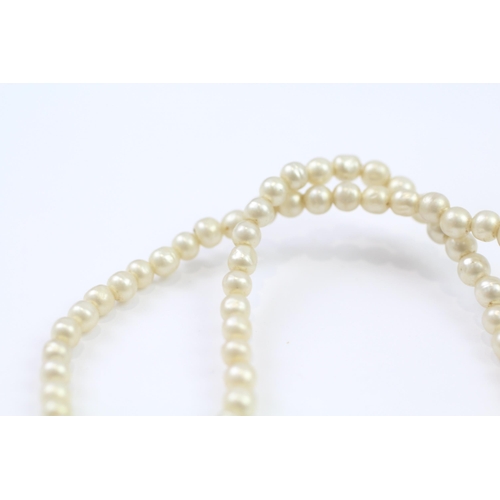 166 - 14ct Gold Clasped Vintage Diamond & Faux Pearl Necklace (19.8g)