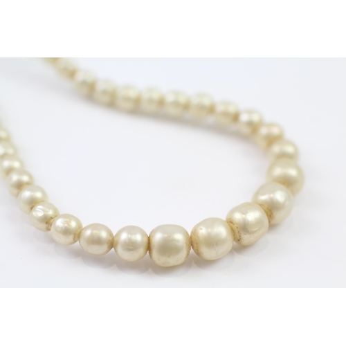 166 - 14ct Gold Clasped Vintage Diamond & Faux Pearl Necklace (19.8g)