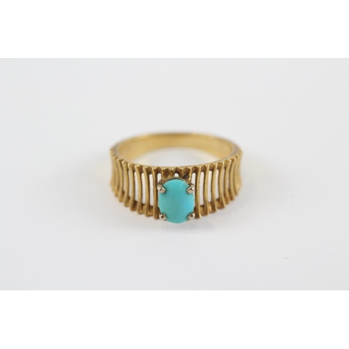 172 - 18ct Gold Turquoise Single Stone Ring With Openwork Shank (4g) Size  M