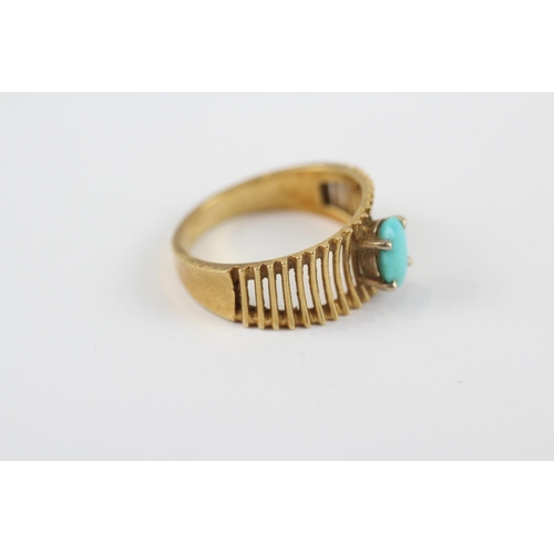 172 - 18ct Gold Turquoise Single Stone Ring With Openwork Shank (4g) Size  M