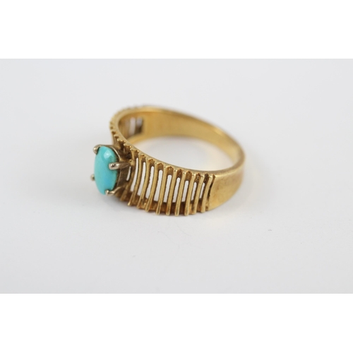 172 - 18ct Gold Turquoise Single Stone Ring With Openwork Shank (4g) Size  M