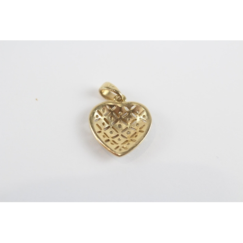 176 - 14ct Gold Diamond Heart Pendant Necklace With 9ct Chain (1.3g)