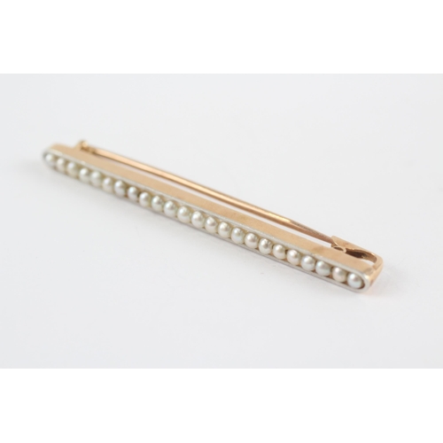 177 - 14ct Gold & Platinum Antique Art Deco Split Pearl Bar Brooch (4.6g)