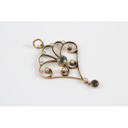 18 - 9ct Gold Antique Split Pearl & Blue Gemstone Lavaliere Pendant (2.5g)