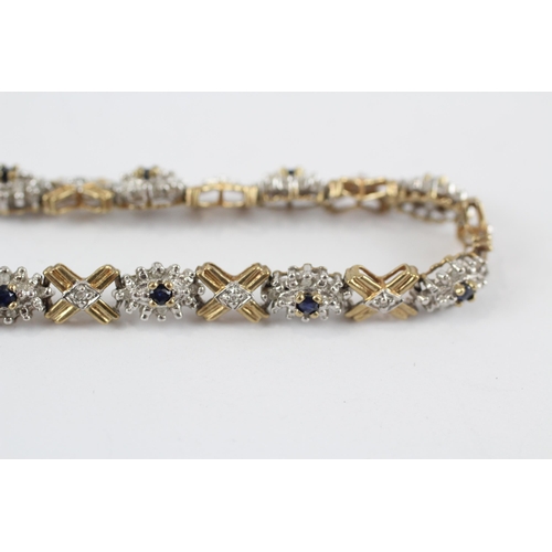 181 - 9ct Gold Diamond & Sapphire Cluster Fancy Link Bracelet (7.6g)