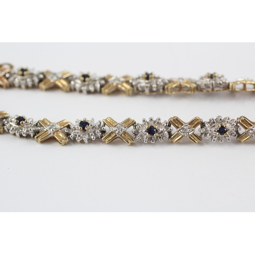 181 - 9ct Gold Diamond & Sapphire Cluster Fancy Link Bracelet (7.6g)